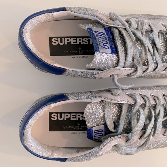 NEW: Golden Goose Superstar Sneaker // Silver Sparkle/Blue / Size IT40 / US10 - Picture 4 of 6